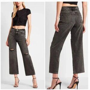 Express Mid Rise Black Wash Ripped 90s Ankle Boot Jeans Size 12